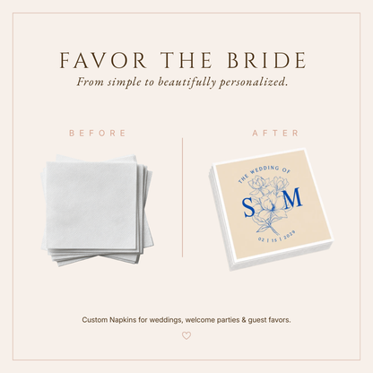 Personalized Floral Initial Wedding Table Napkins