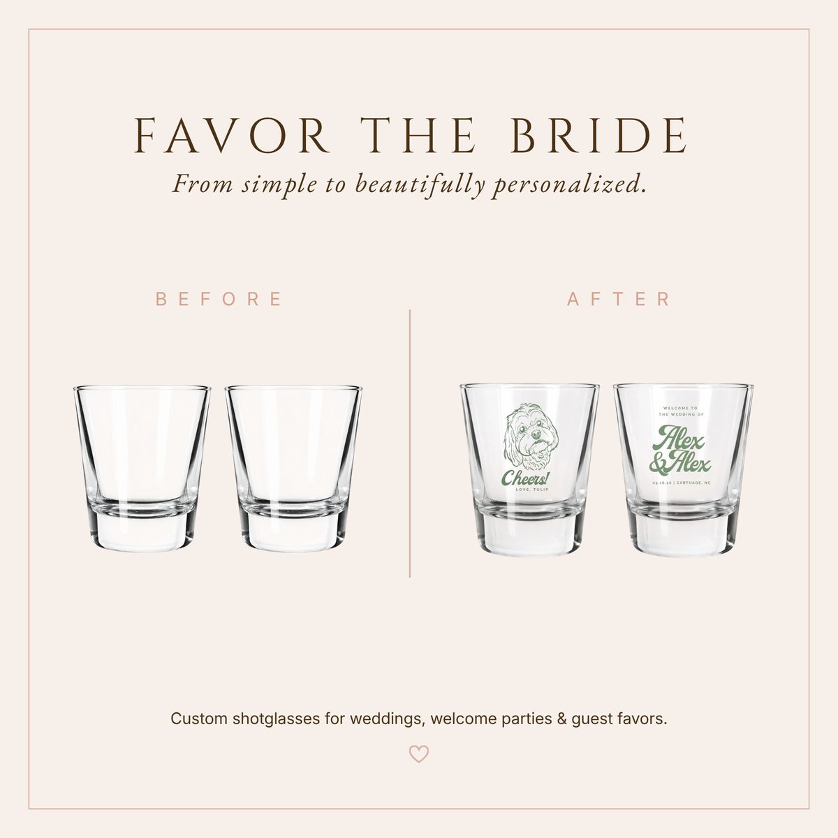 Personalized Pet Cheers Portrait Wedding Shot Glasses