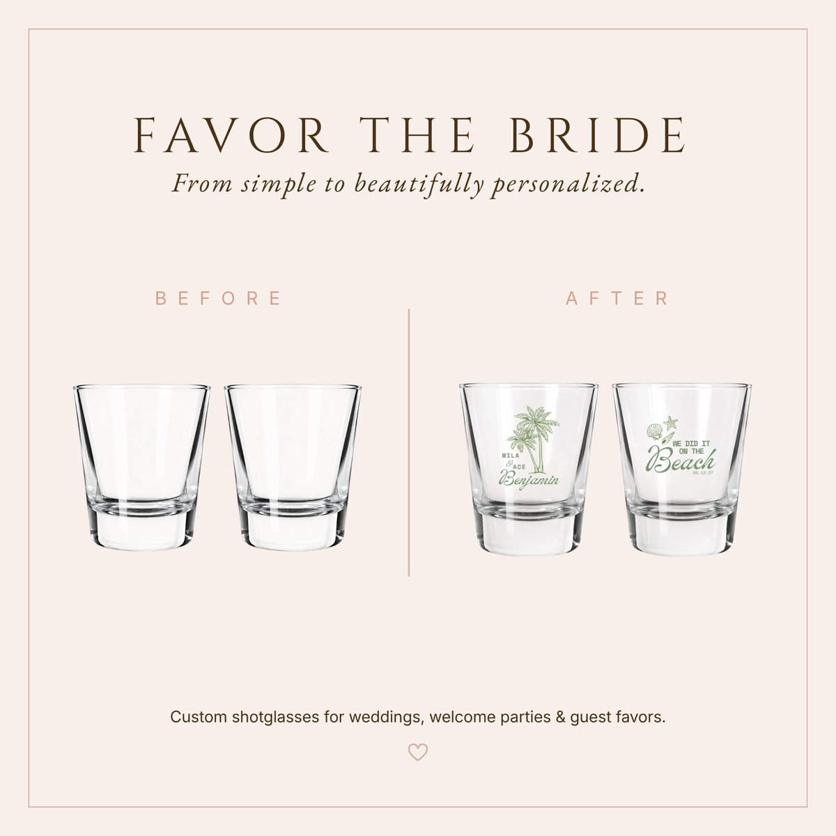 Personalized Beach Wedding Shot Glasses