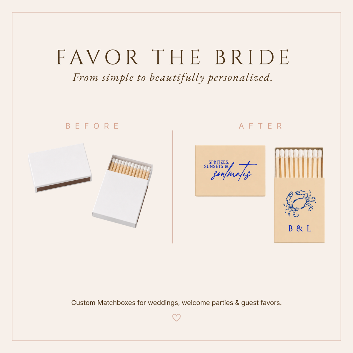 Personalized Coastal Wedding Matchboxes