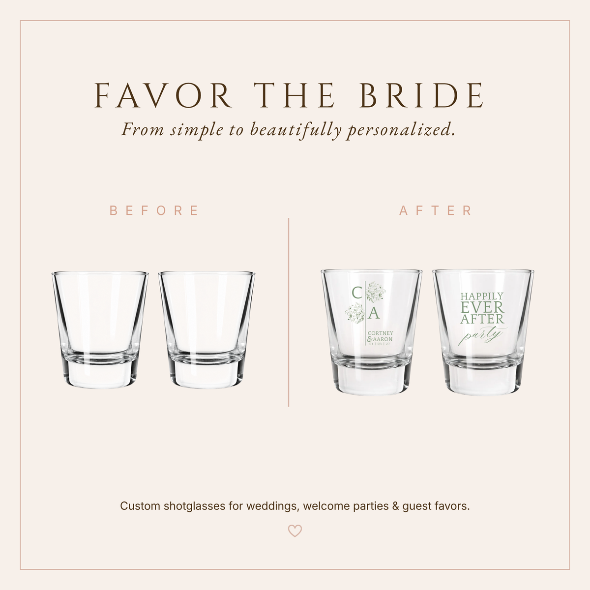 Personalized Minimalist Wedding Shot Glasses