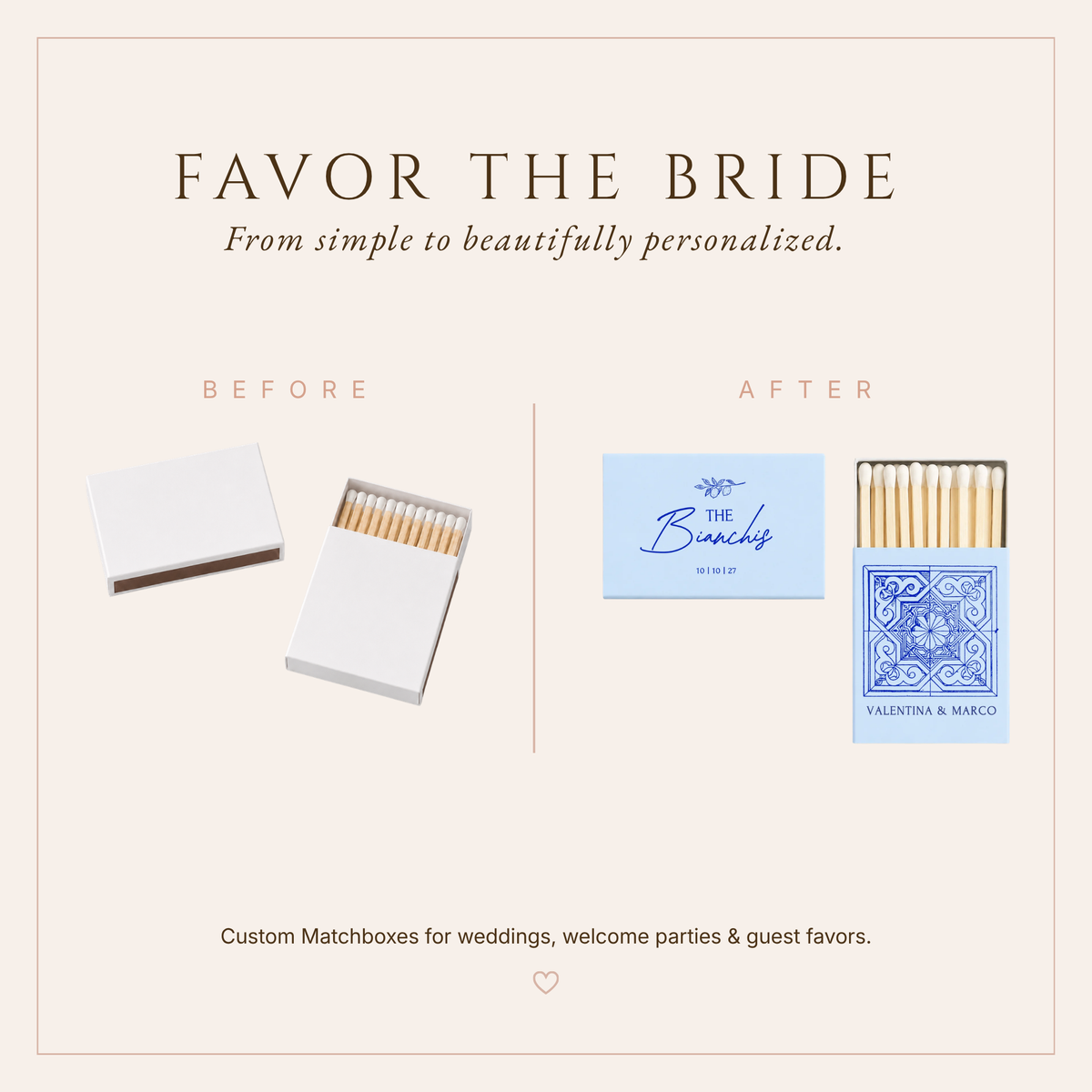 Personalized Italian Tile Wedding Matchboxes