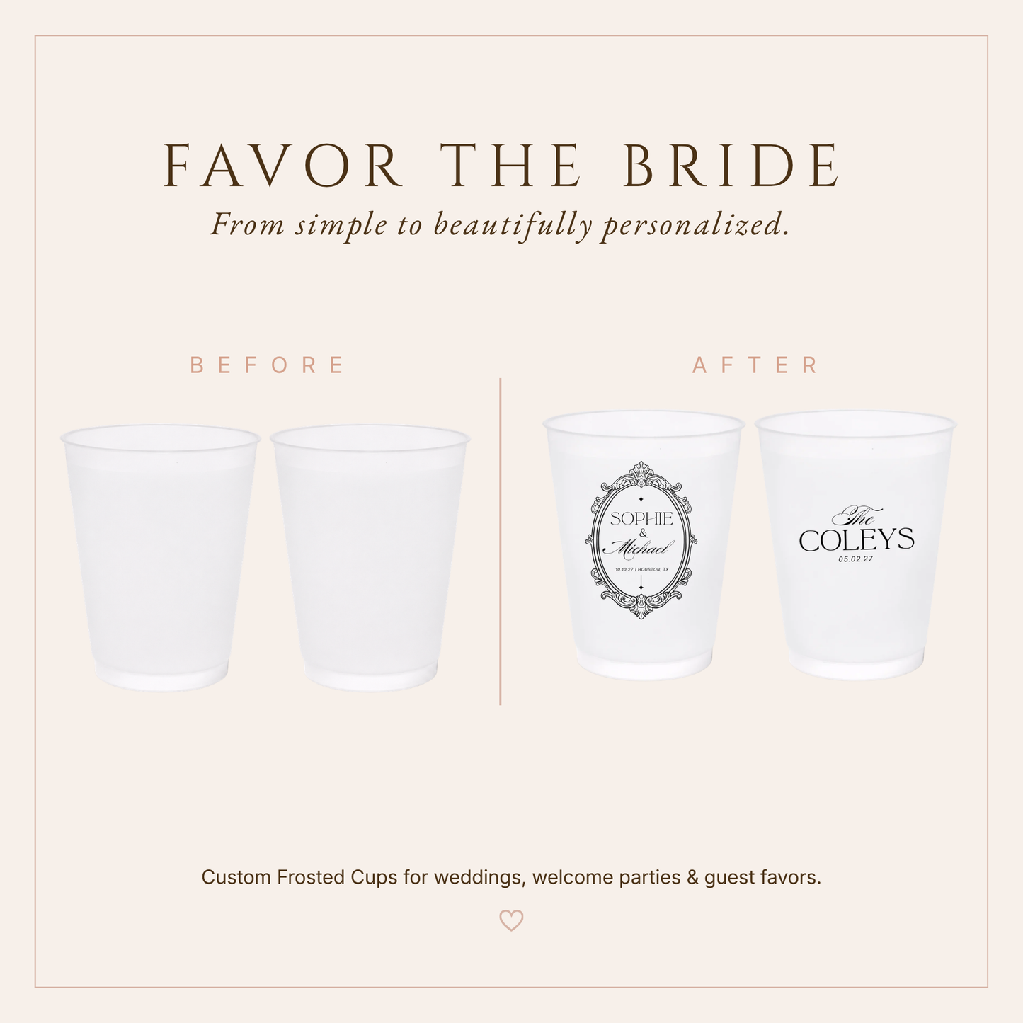 Personalized Vintage Frame Wedding Frosted Cups