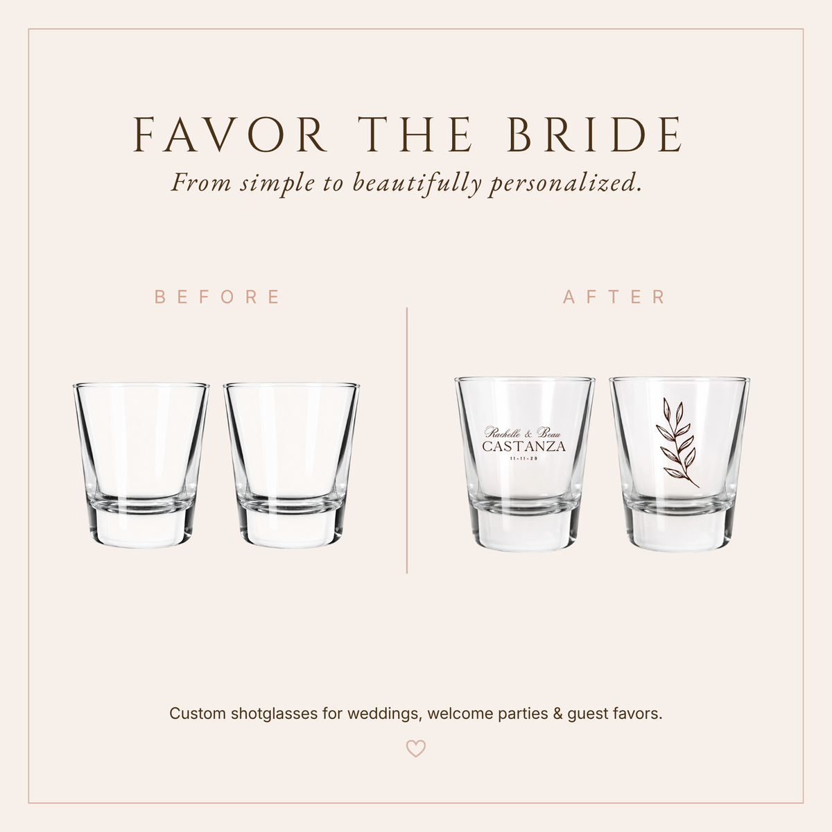 Personalized Botanical Wedding Shot Glasses