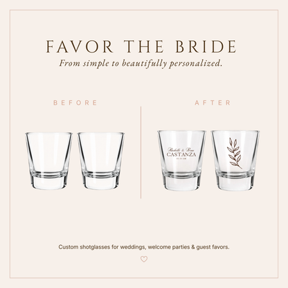 Personalized Botanical Wedding Shot Glasses