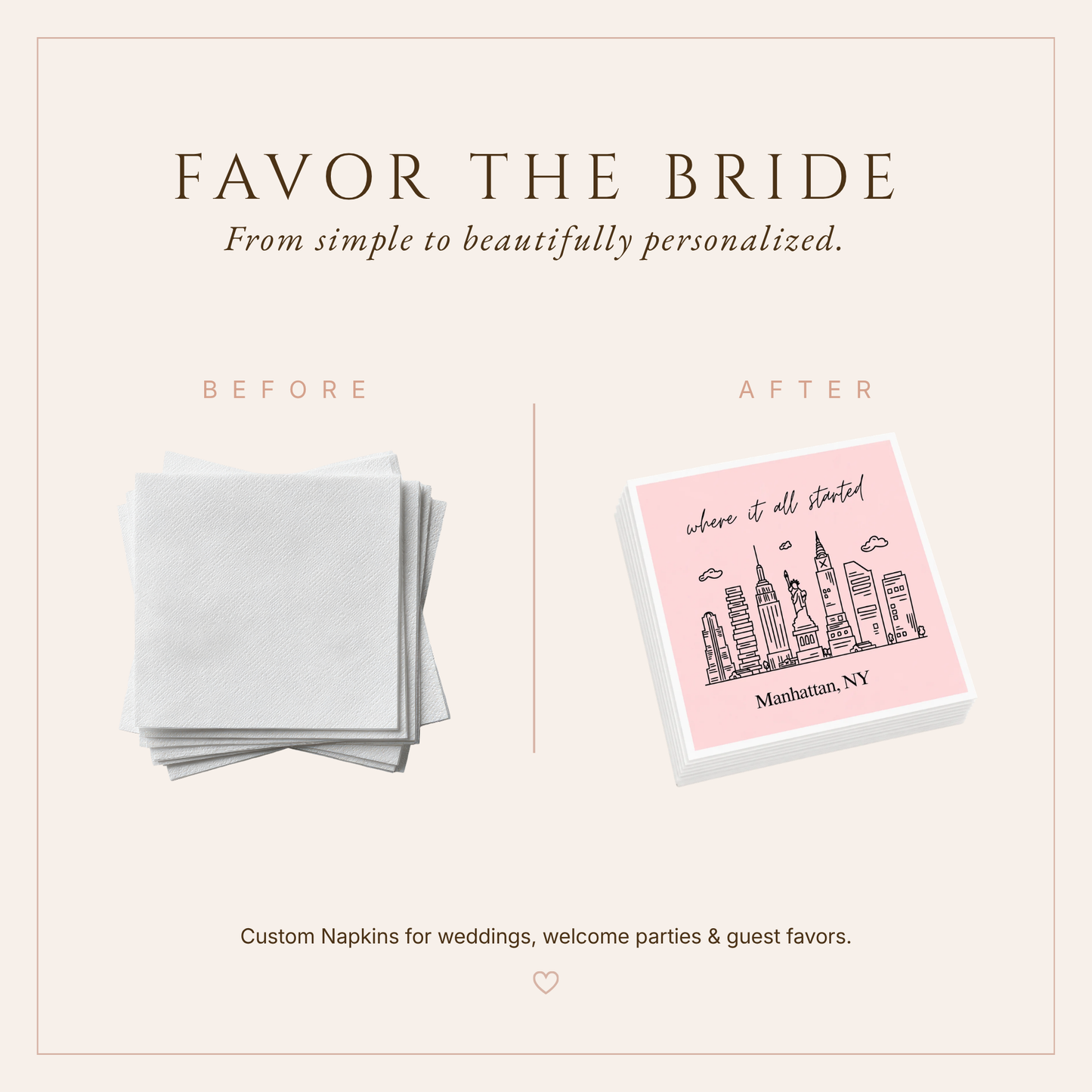 Personalized Manhattan Wedding Table Napkins