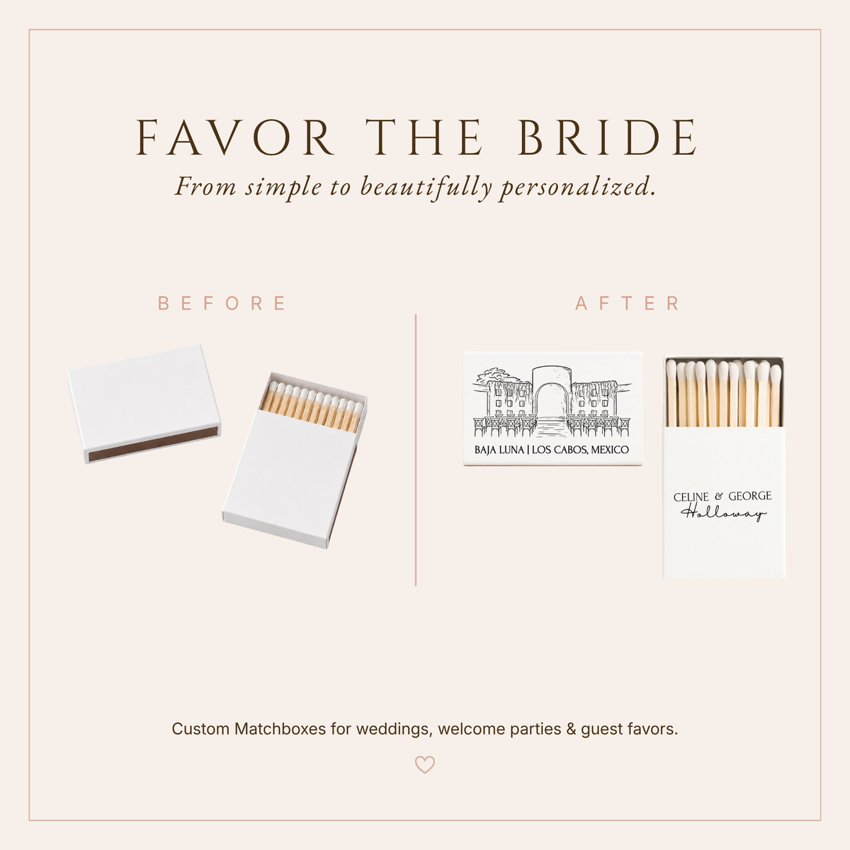 Personalized Baja Luna Wedding Matchboxes