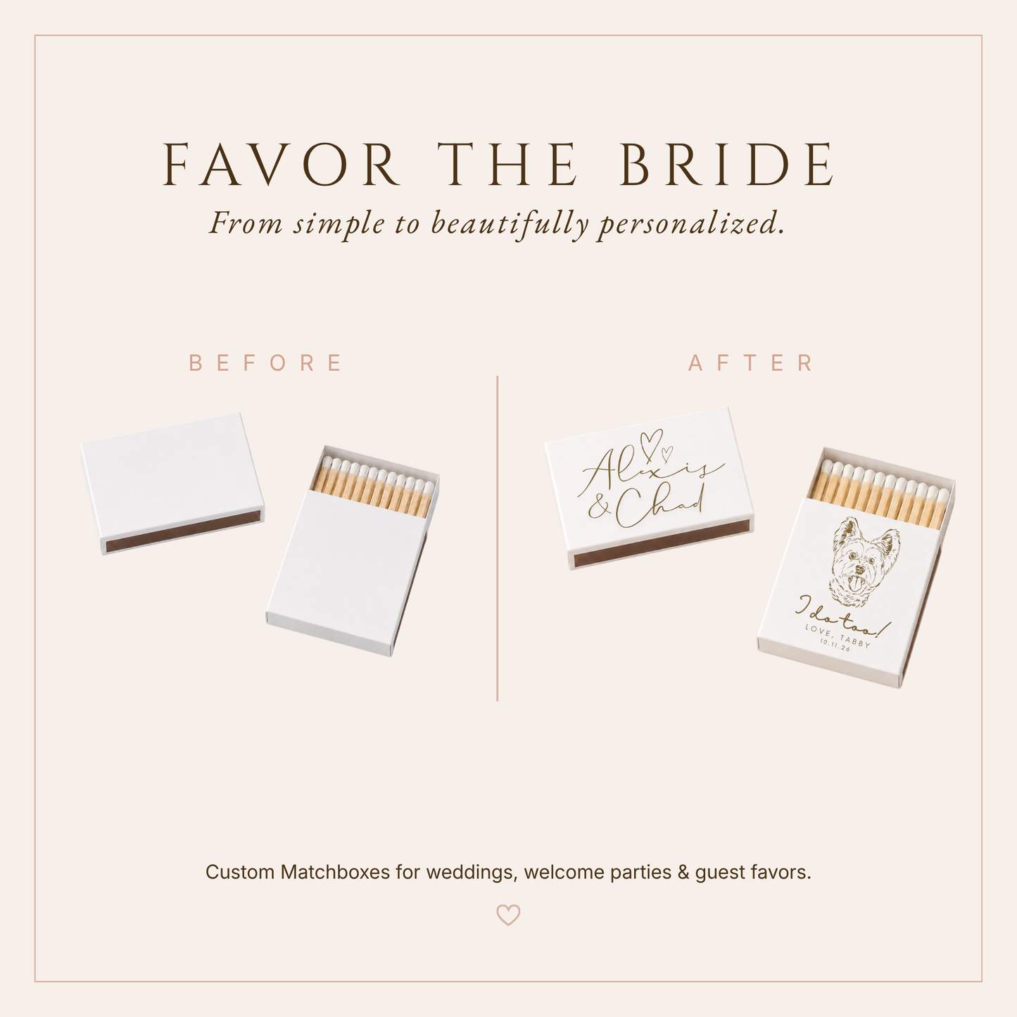 Personalized Wedding Matchbox Custom Dog Portrait Favor