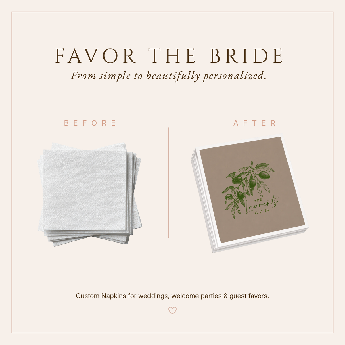 Personalized Olive Branch Wedding Table Napkins