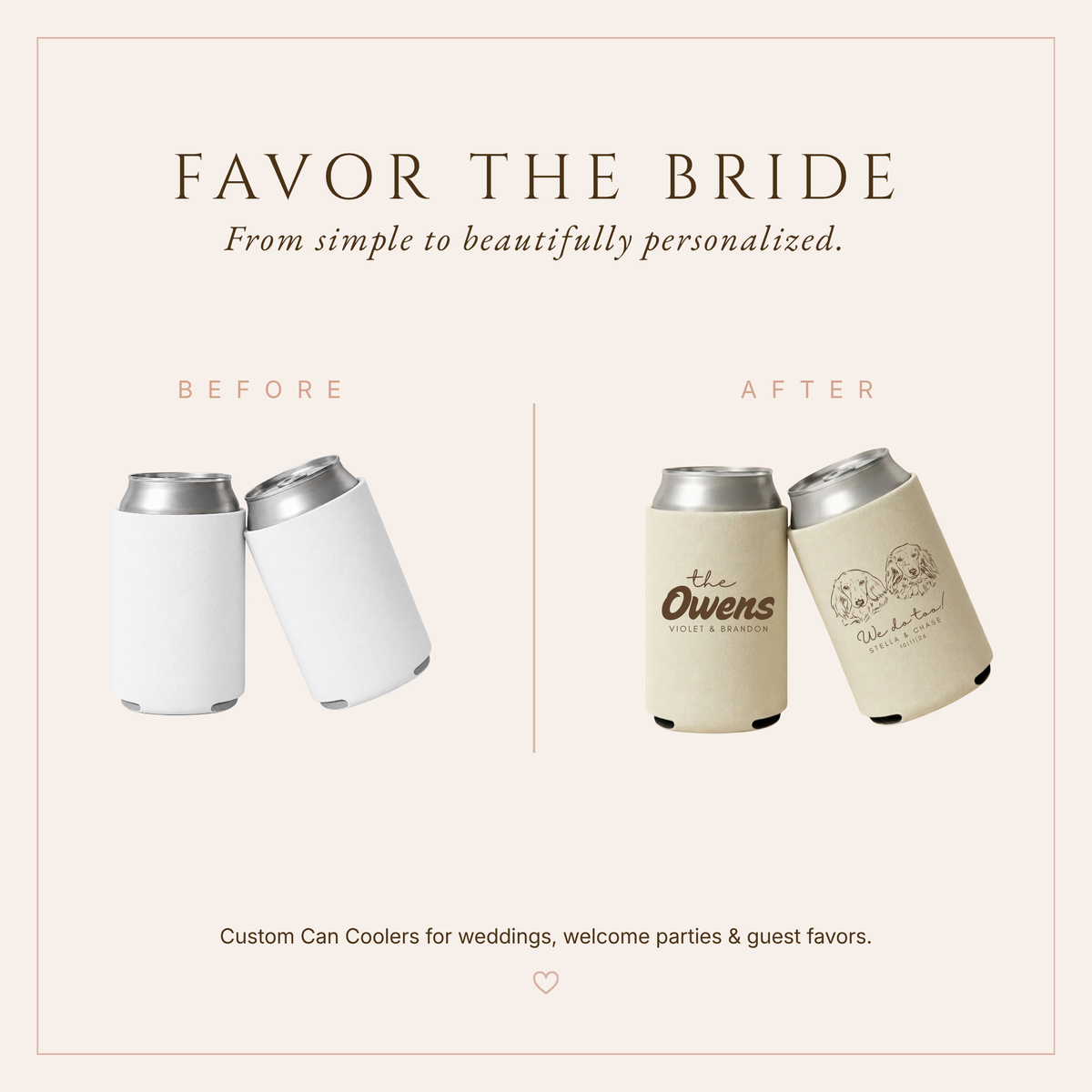 Personalized Rustic Dog Wedding Can Coolers