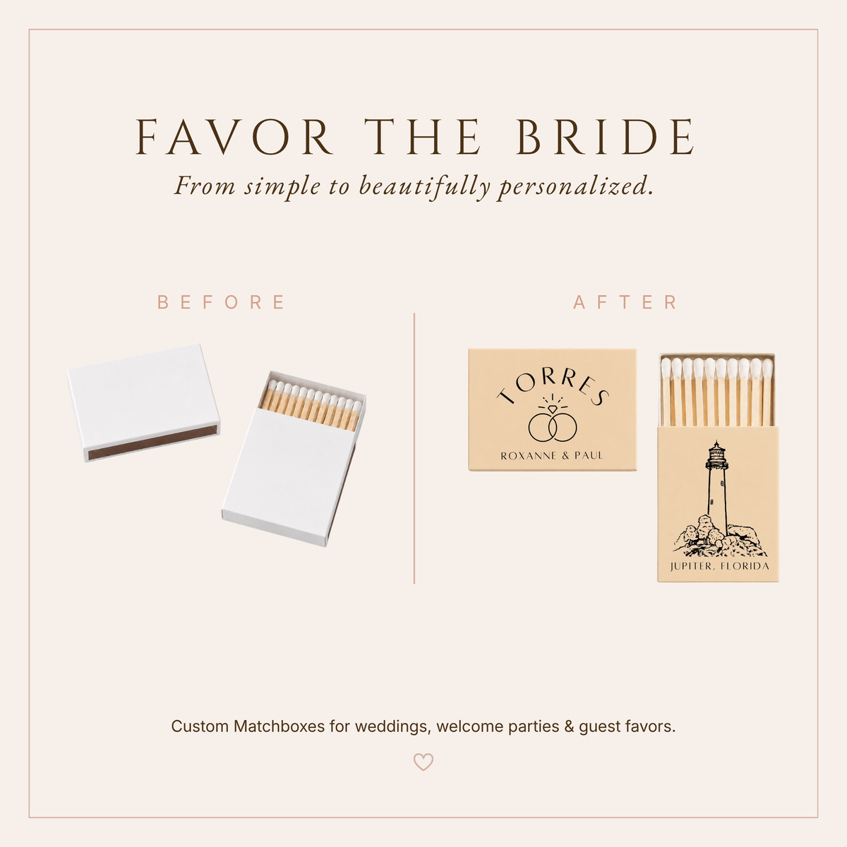 Personalized Jupiter Florida Wedding Matchboxes