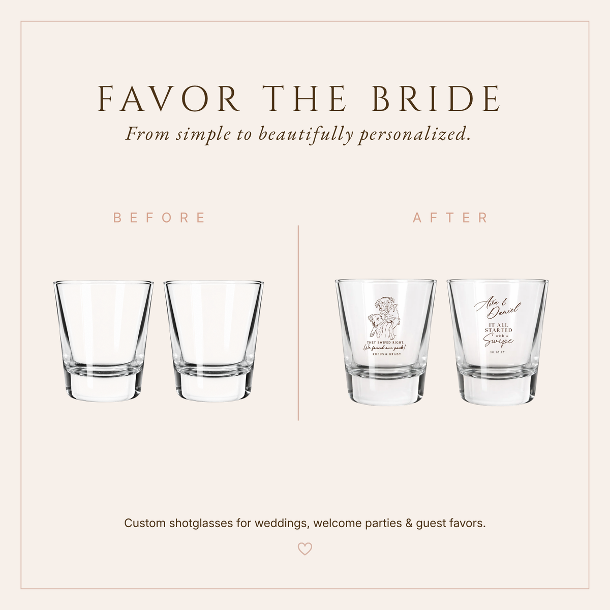 Personalized Swipe Love Wedding Shot Glasses