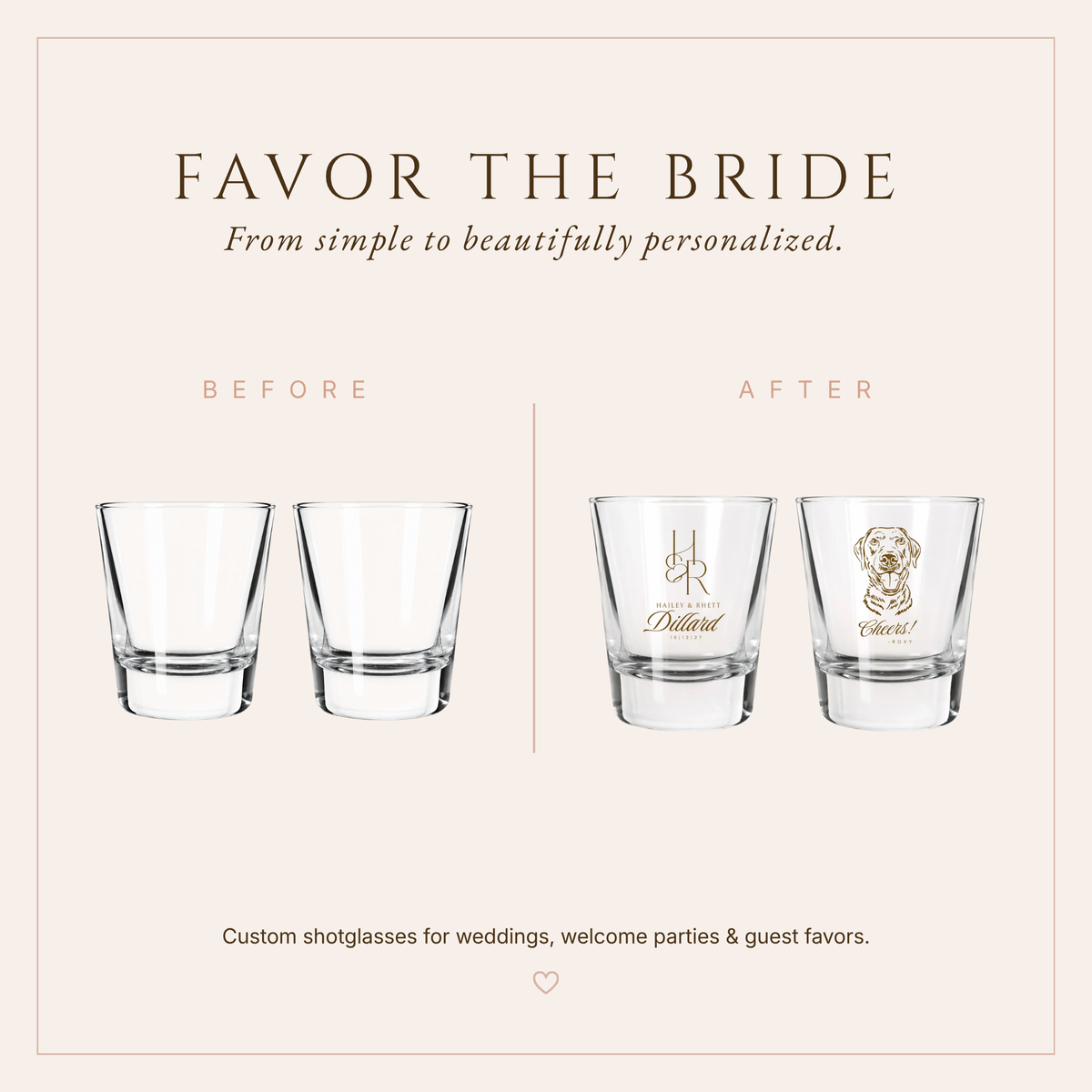 Personalized Elegant Pet Monogram Wedding Shot Glasses