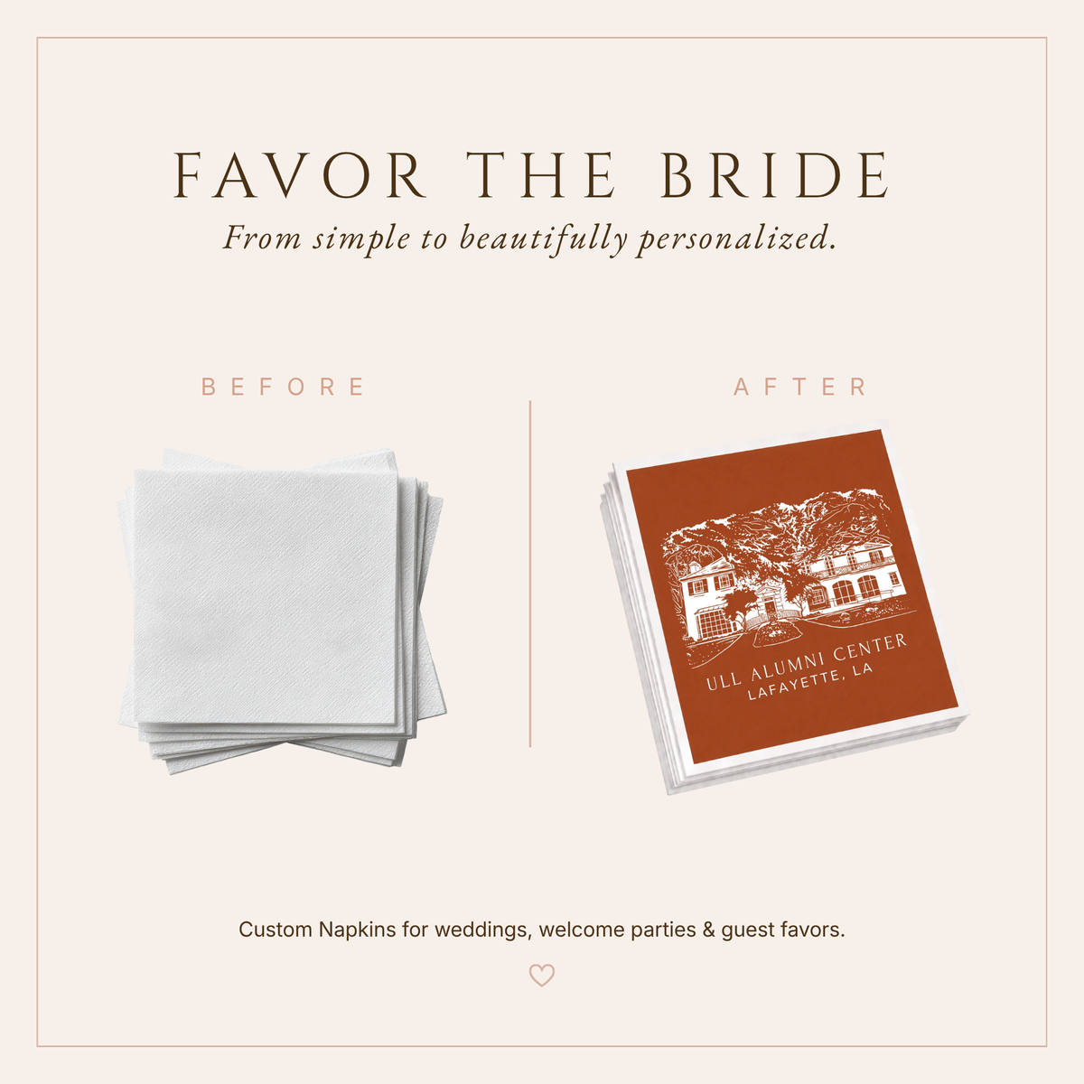 Personalized ULL Alumni Center Wedding Table Napkins