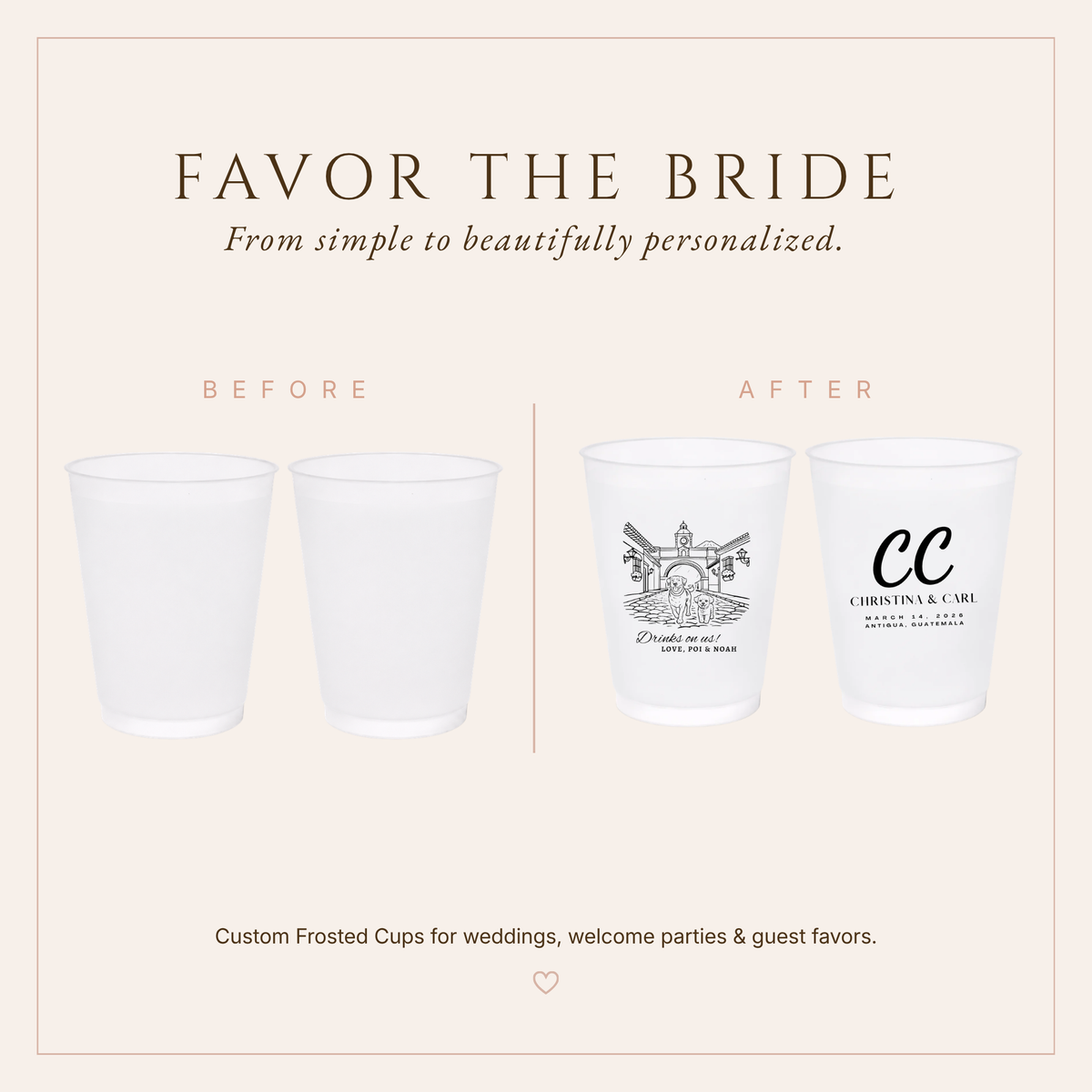 Personalized Antigua Guatemala Pet Wedding Frosted Cups
