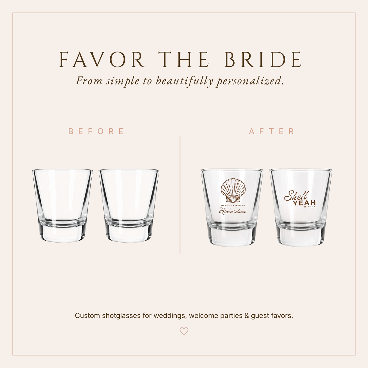 Personalized Coastal Wedding Shot Glasses