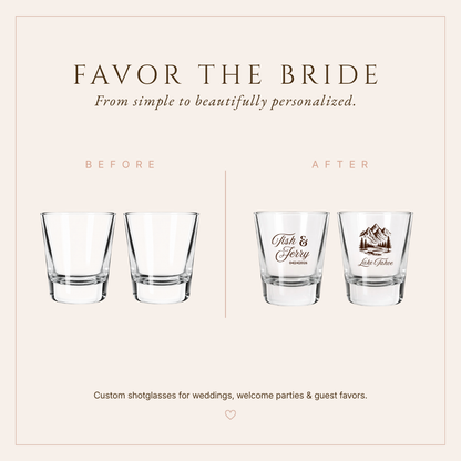 Personalized Mountain and Lake Wedding Shot Glasses