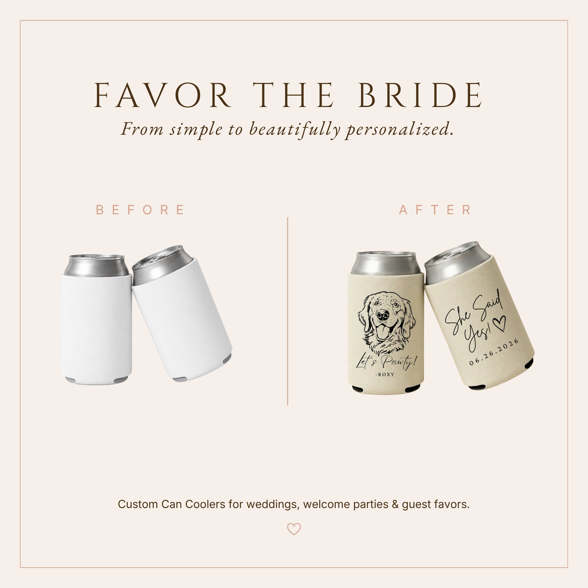 Personalized Let's Pawty Dog Wedding Can Coolers