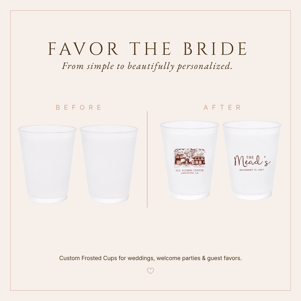 Custom Wedding Venue Family Name Frosted Cups