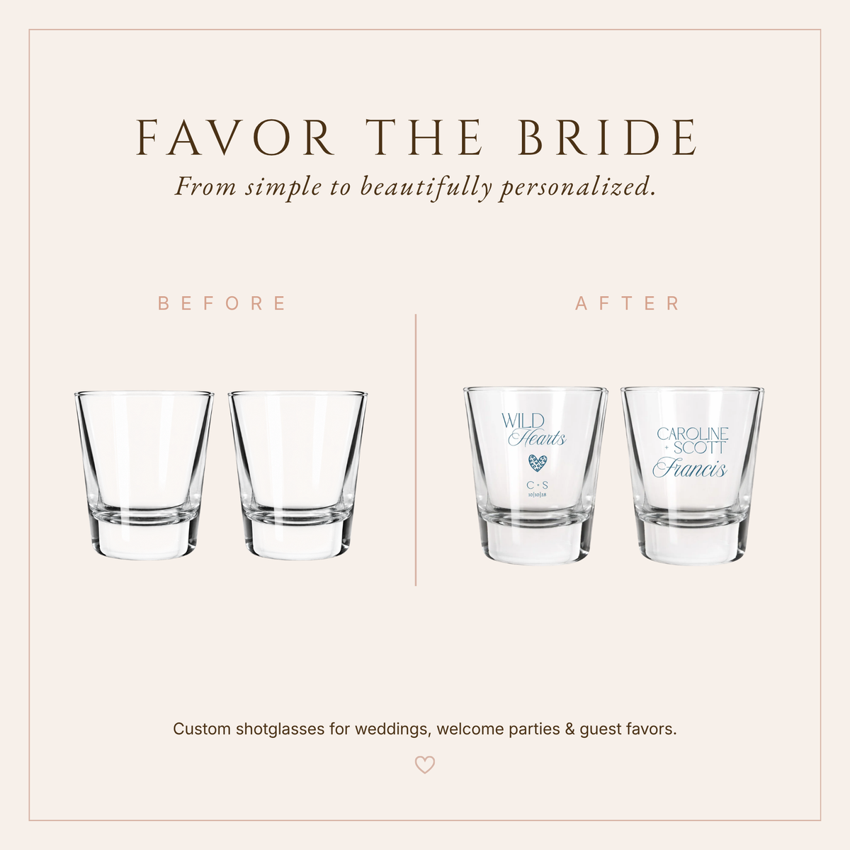 Personalized Wild Hearts Wedding Shot Glasses