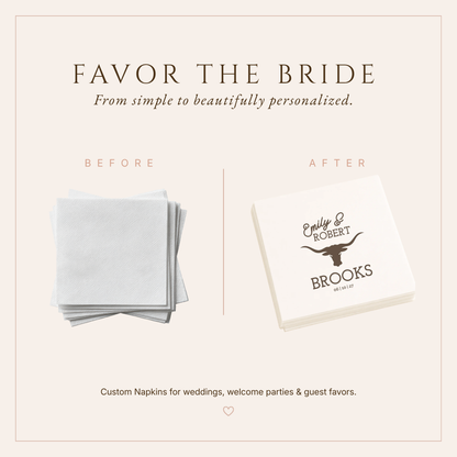 Personalized Longhorn Western Wedding Table Napkins