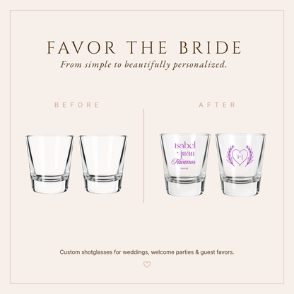 Personalized Heart Monogram Wedding Shot Glasses