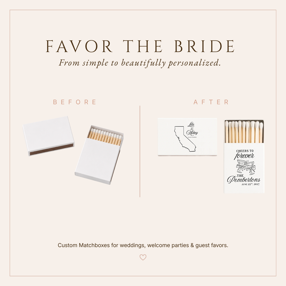 Personalized Cheers to Forever Wedding Matchboxes