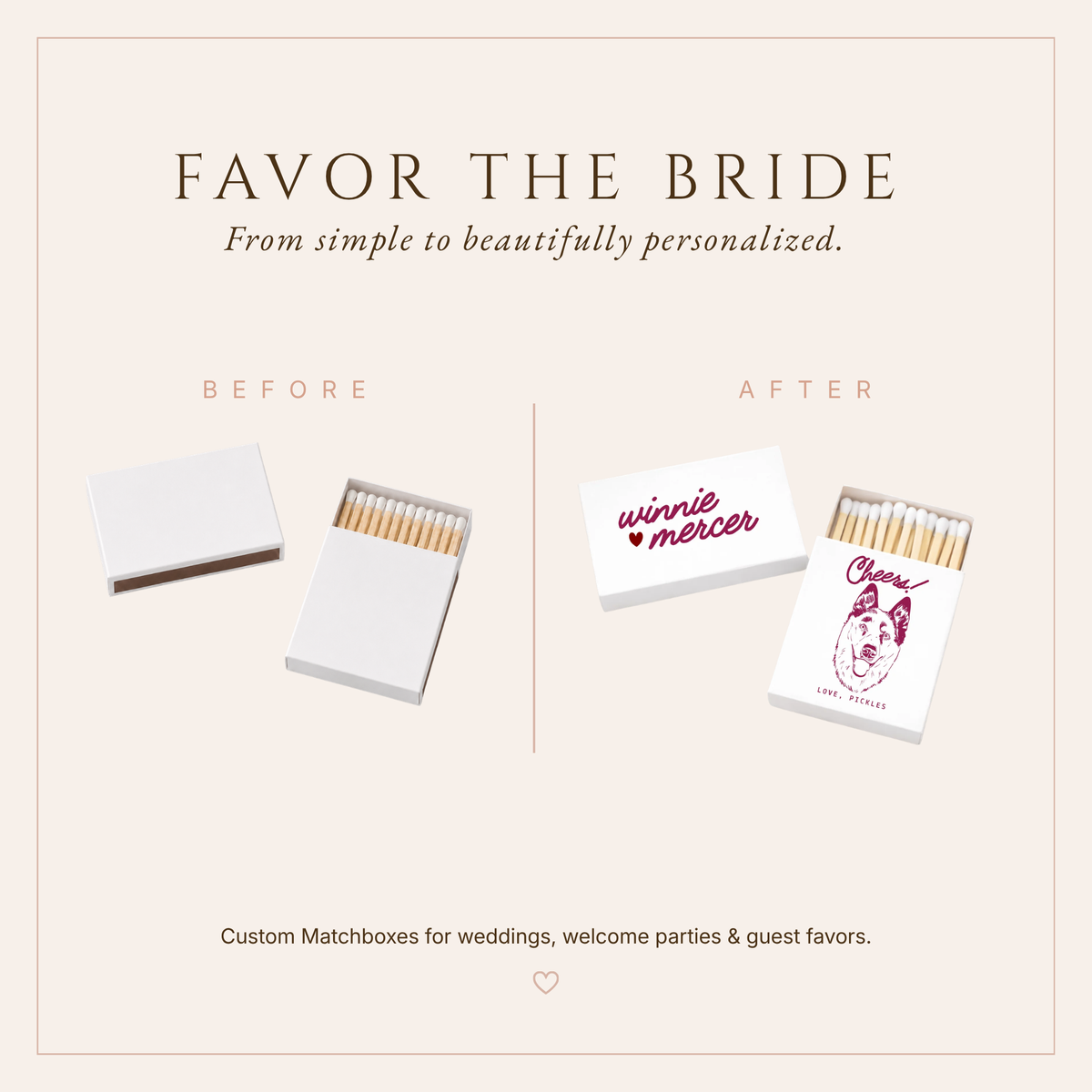 Personalized Wedding Matchbox Dog Portrait Script Names