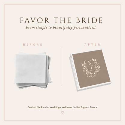Personalized Monogram Laurel Wedding Table Napkins