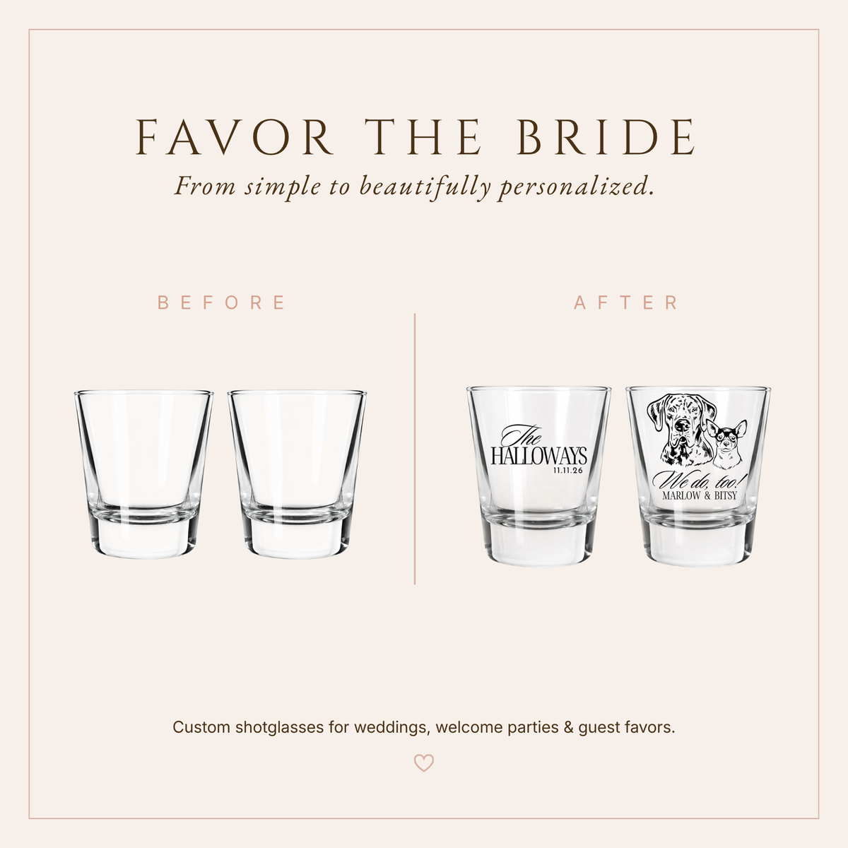 Personalized Pet Couple Wedding Shot Glasses
