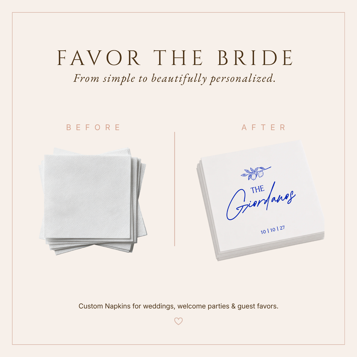Personalized Lemon Branch Wedding Table Napkins