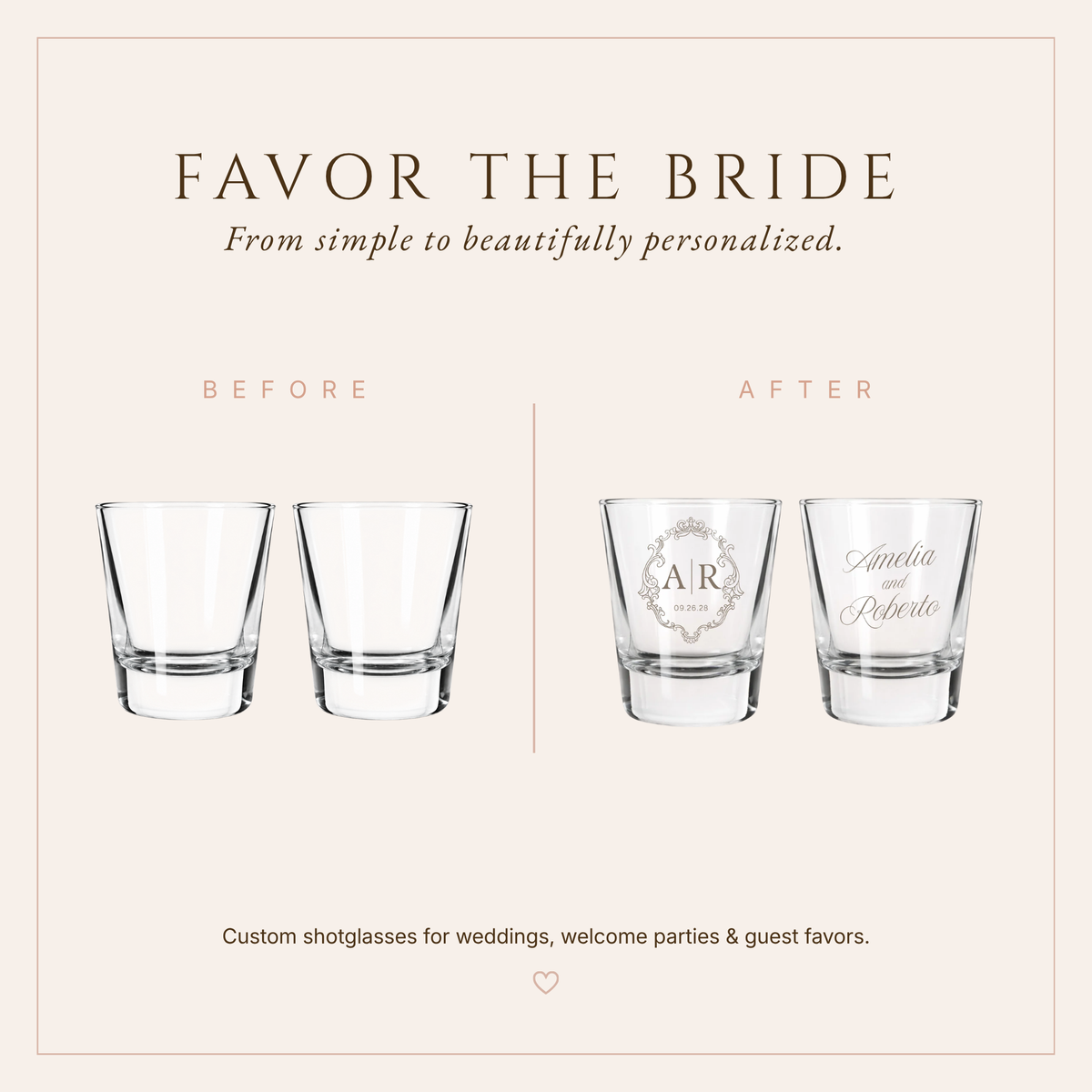 Personalized Initial Elegant Monogram Wedding Shot Glasses