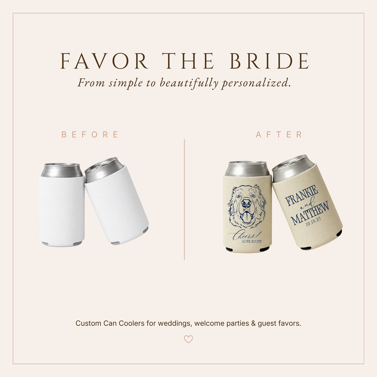 Personalized Classic Dog Wedding Can Coolers