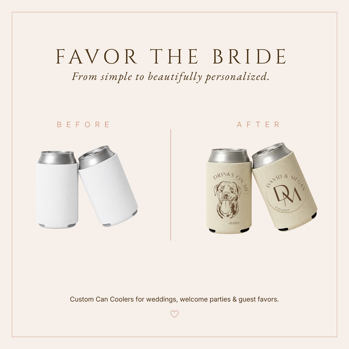 Personalized Monogram Puppy Wedding Can Coolers