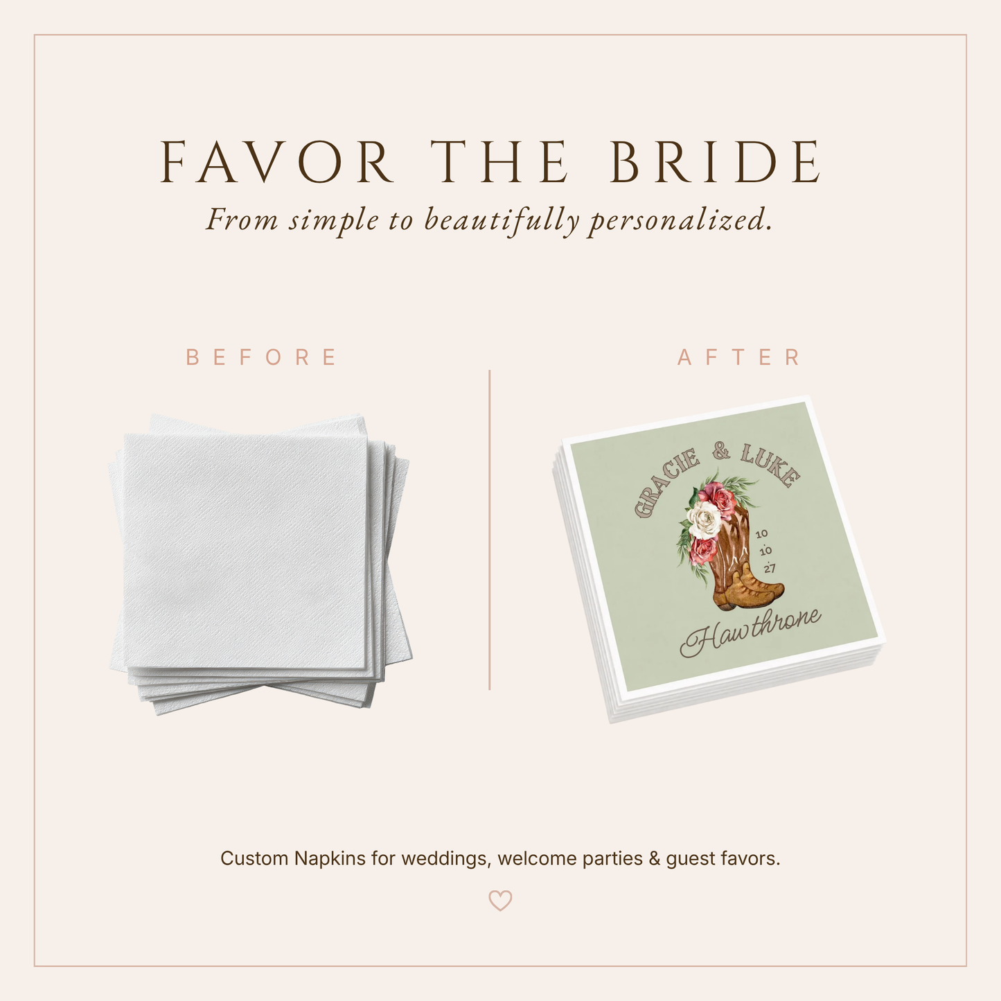 Personalized Western Floral Cowboy Wedding Napkins