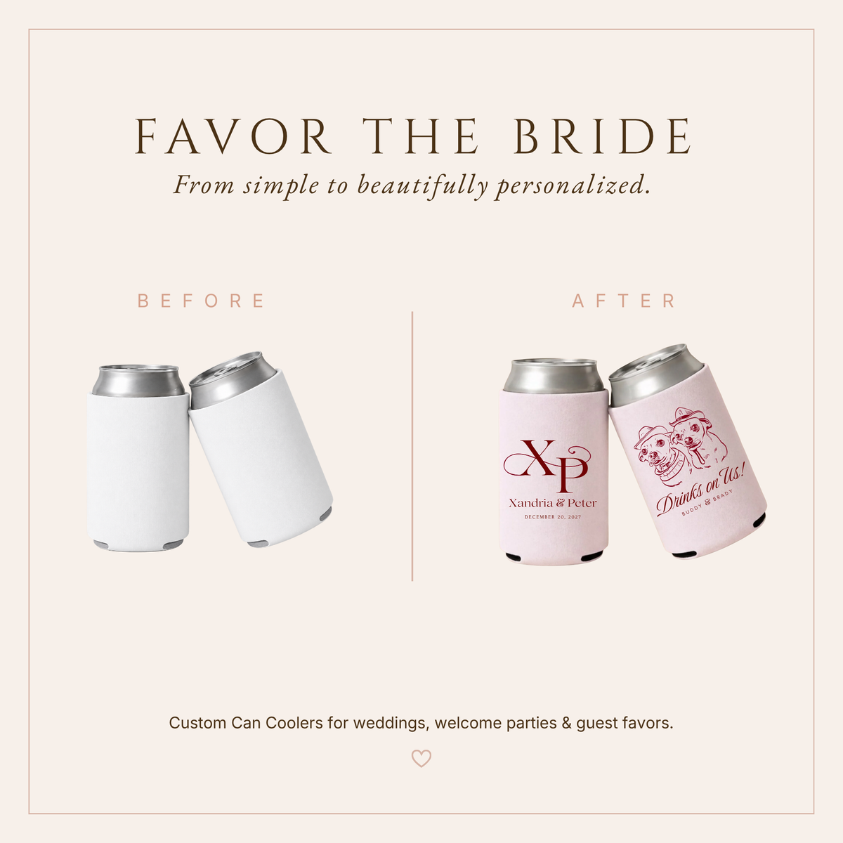 Personalized Monogram Pet Wedding Can Coolers