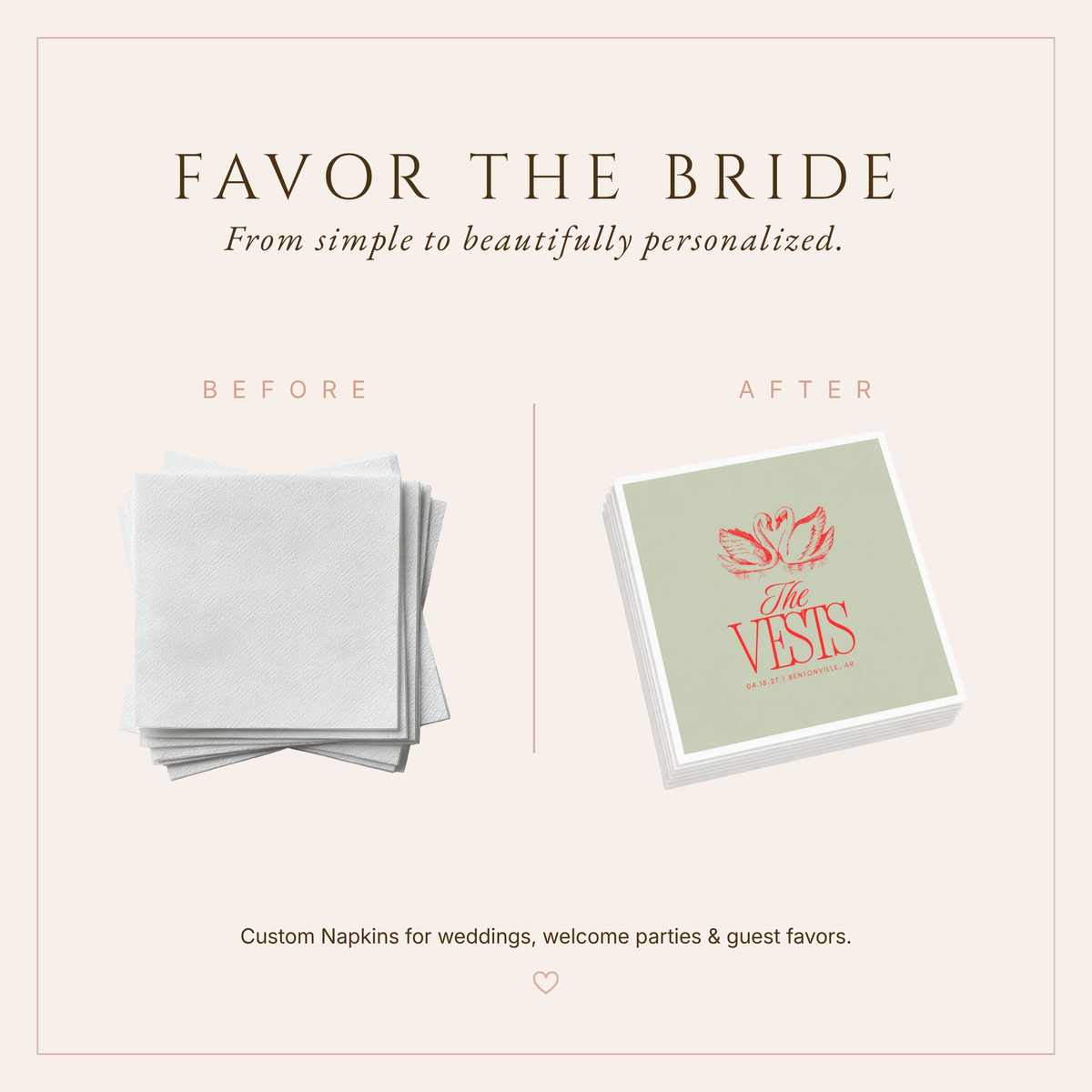 Personalized Swan Design Wedding Napkins