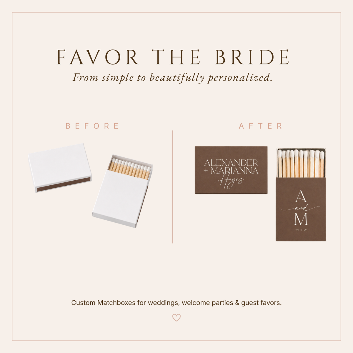 Personalized Minimalist Monogram Wedding Matchboxes