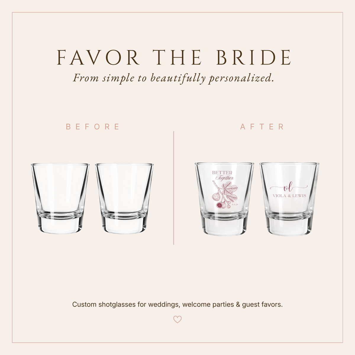 Personalized Botanical Fig Wedding Shot Glasses