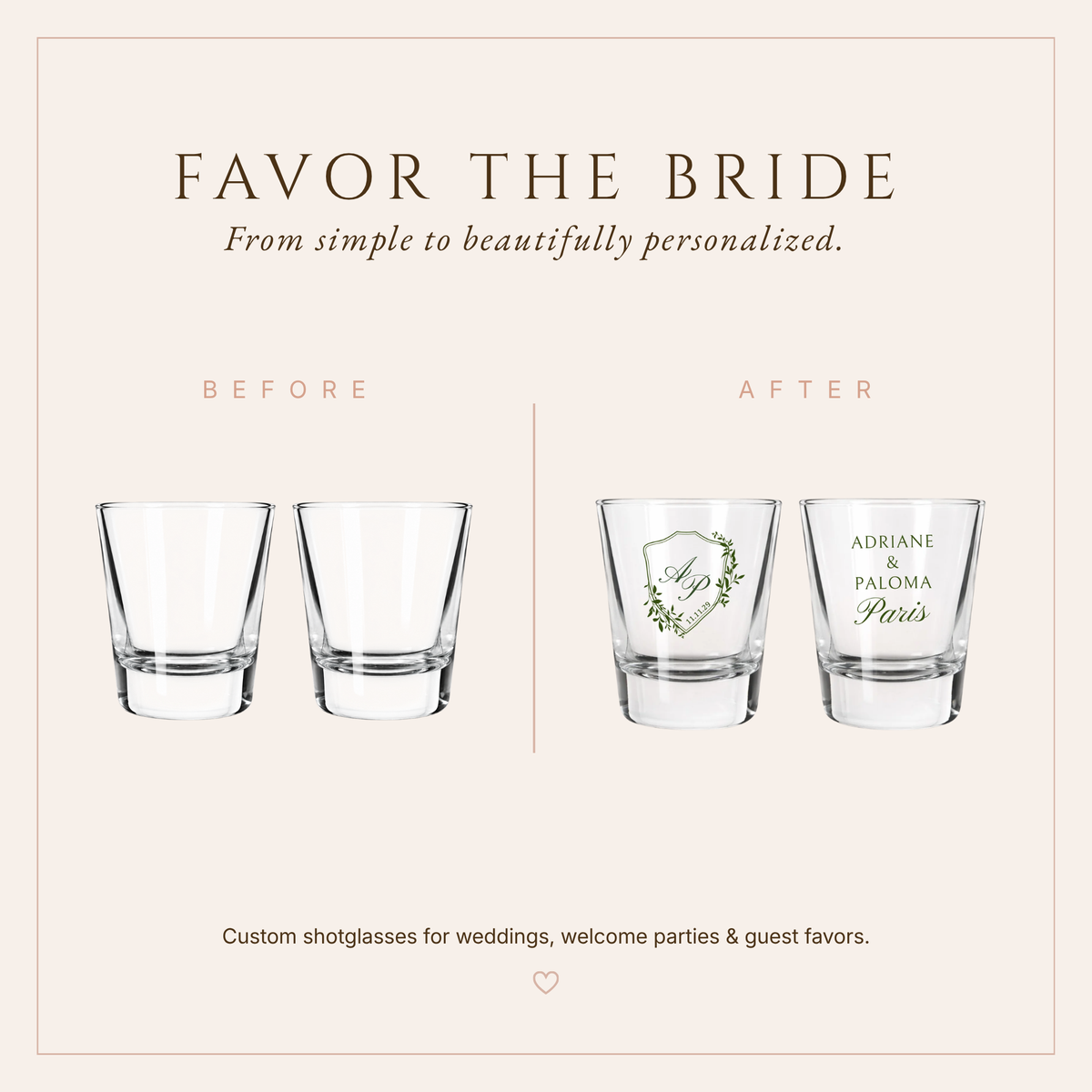 Personalized Paris Crest Wedding Shot Glasses