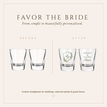 Personalized Paris Crest Wedding Shot Glasses