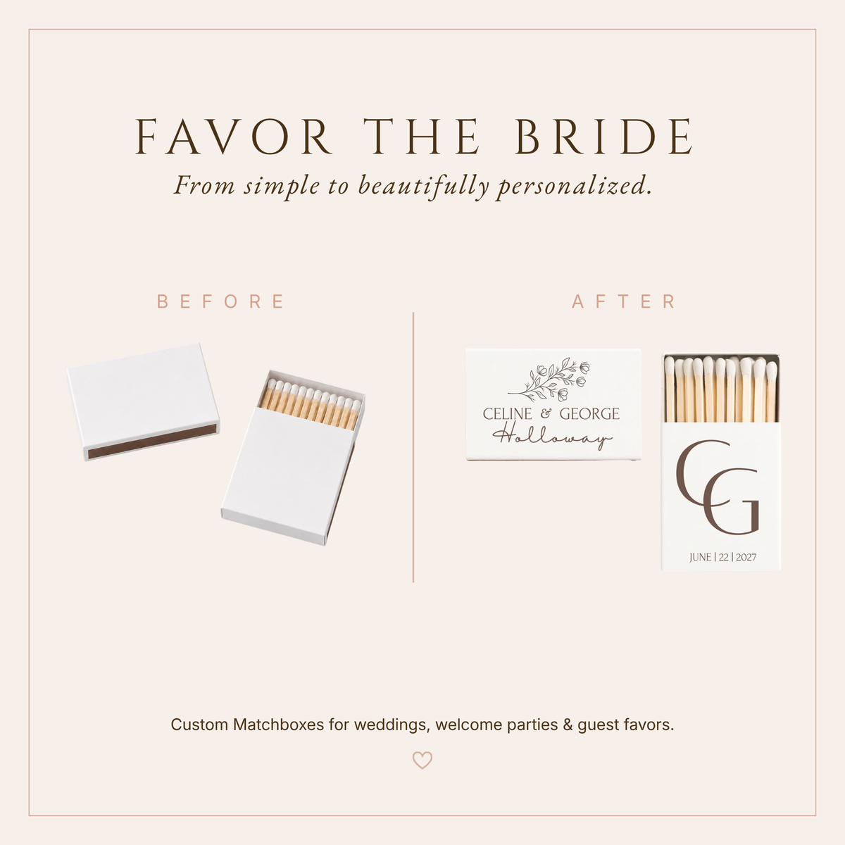 Personalized Floral Monogram Wedding Matchboxes