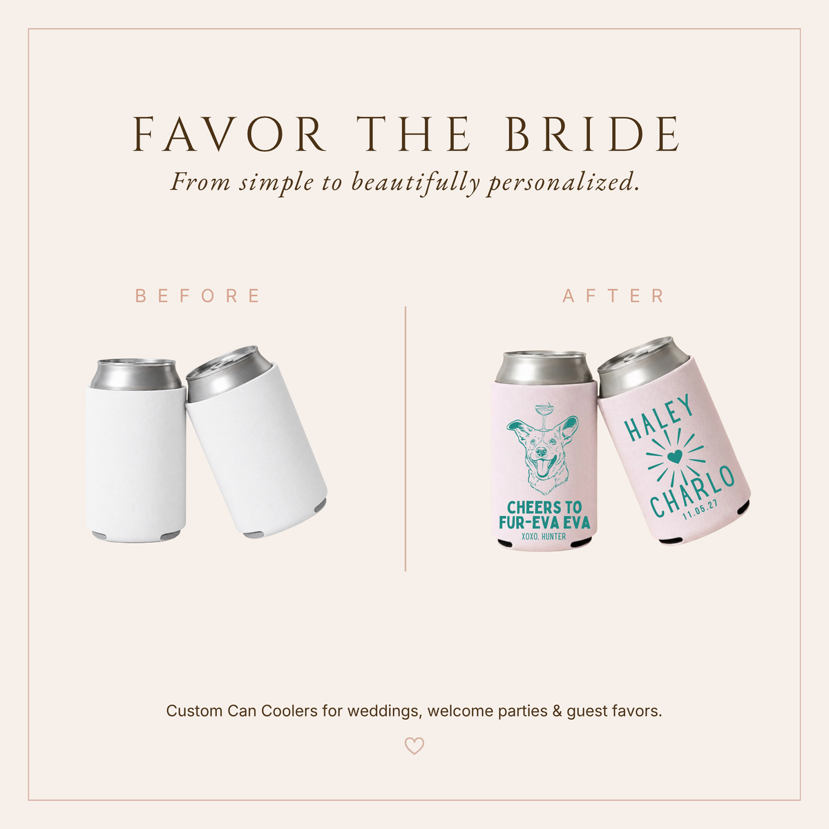 Personalized Cheers To Fur-Eva Wedding Can Coolers