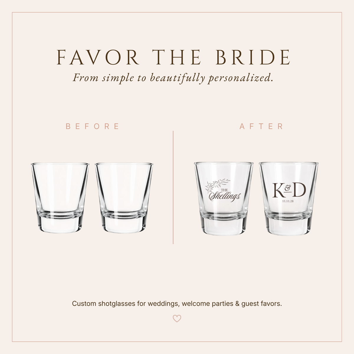 Personalized Shellings Monogram Wedding Shot Glasses