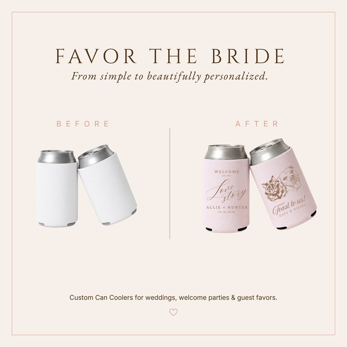 Personalized Pet Lover Wedding Can Coolers