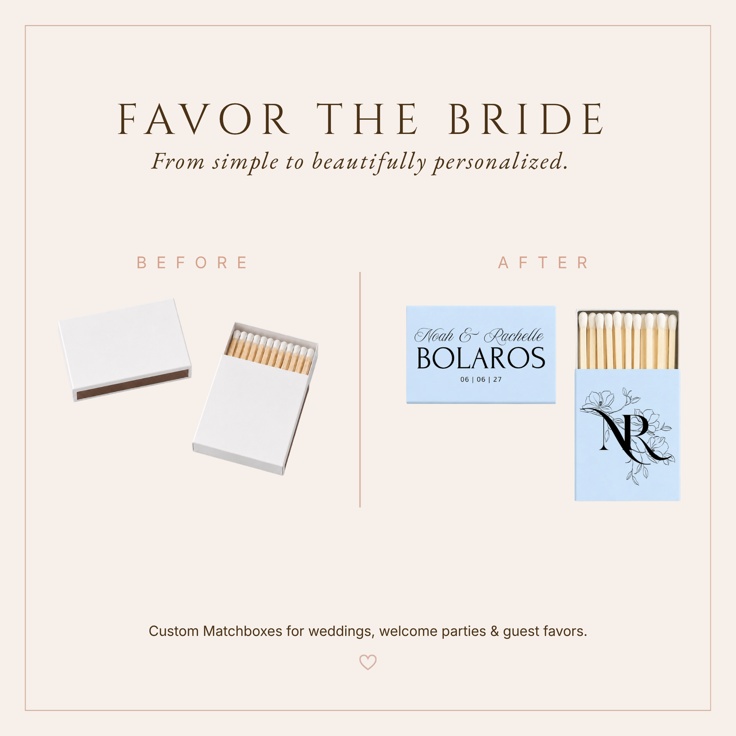 Personalized Floral Initial Wedding Matchboxes