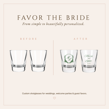 Personalized Maxxi Laurel Monogram Wedding Shot Glasses