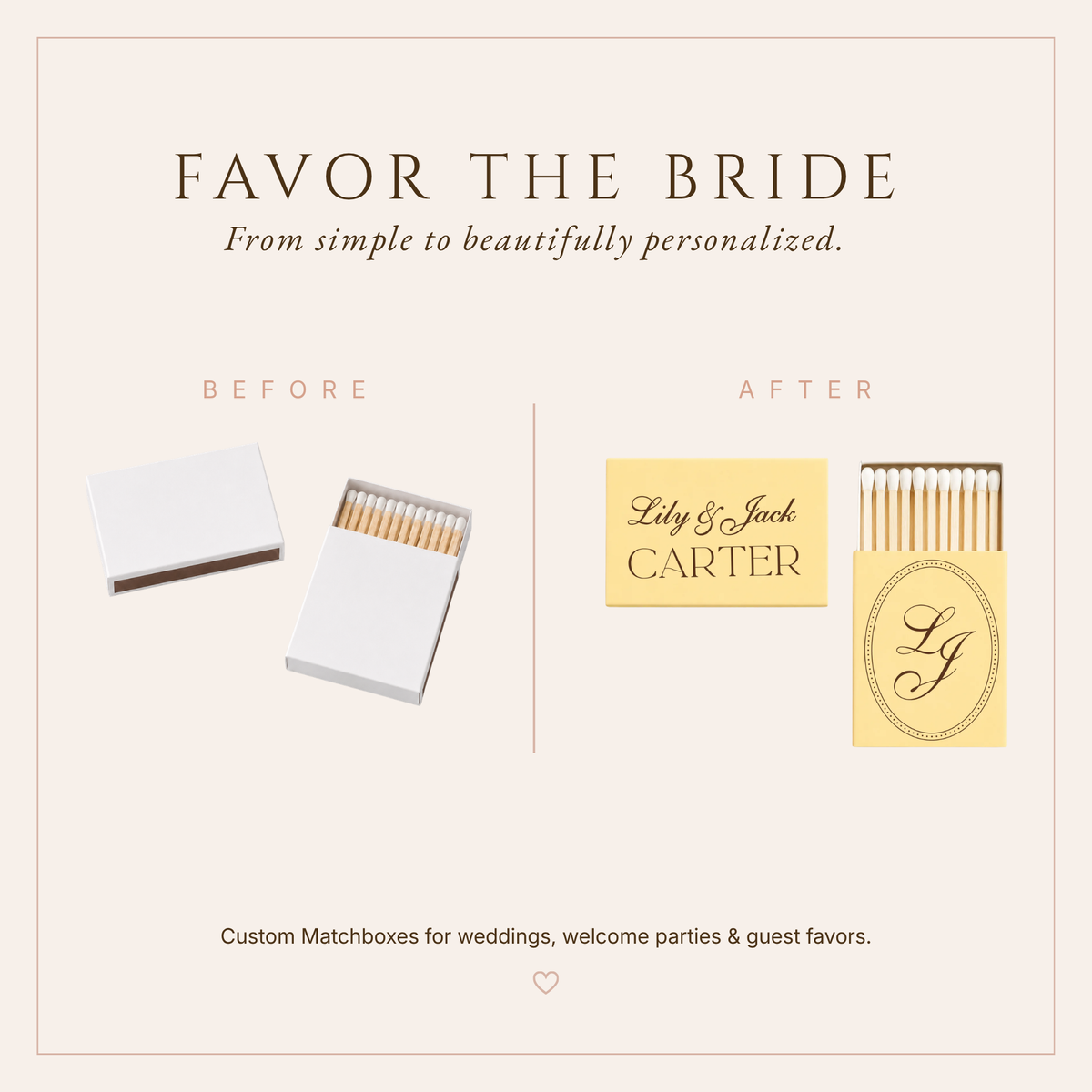 Personalized Classic Monogram Wedding Matchboxes