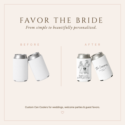 Personalized Couple & Pet Wedding Can Coolers