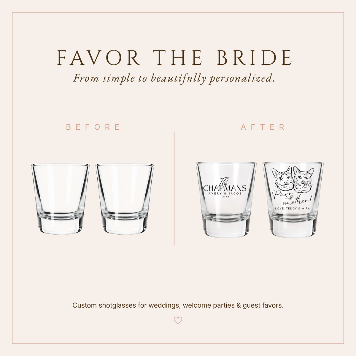 Personalized Cat Wedding Shot Glasses